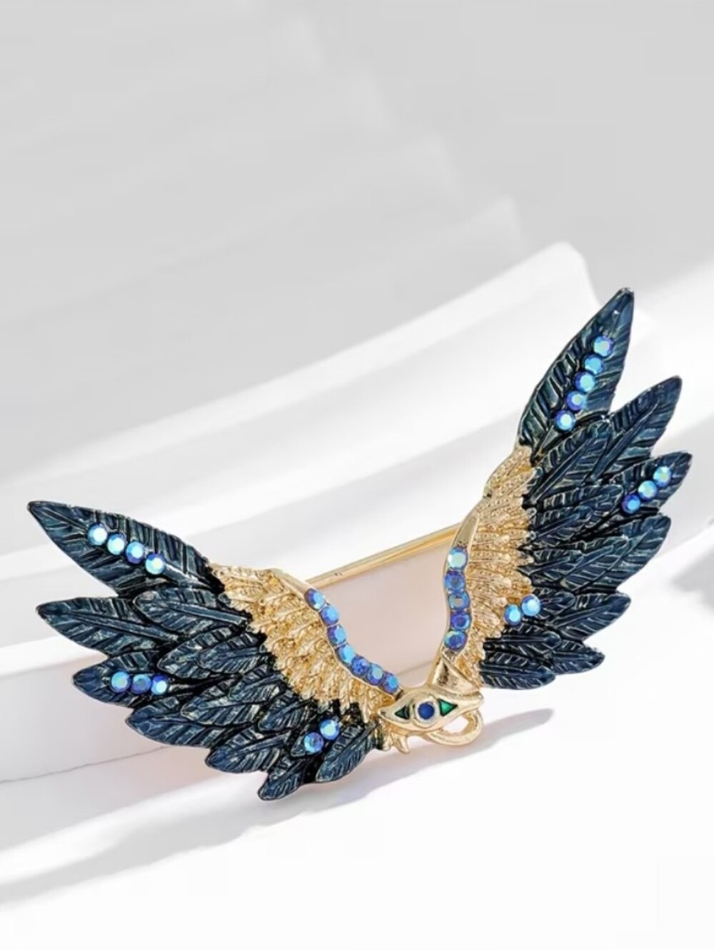 Vintage Blue Angel Wing Rhinestone Brooch